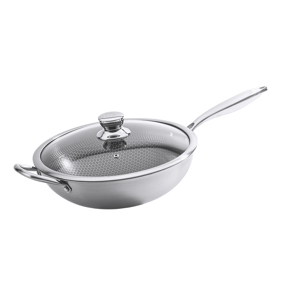 CookPower 鍋寶】七層壓鑄不沾鍋316不鏽鋼蜂巢炒鍋32CM(含蓋) IH