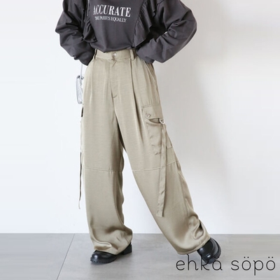 ehka sopo 緞面光澤雙口袋工裝長褲