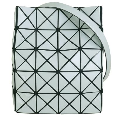 ISSEY MIYAKE 三宅一生 BAOBAO 白綠色亮面三角格4x5盒形斜背包