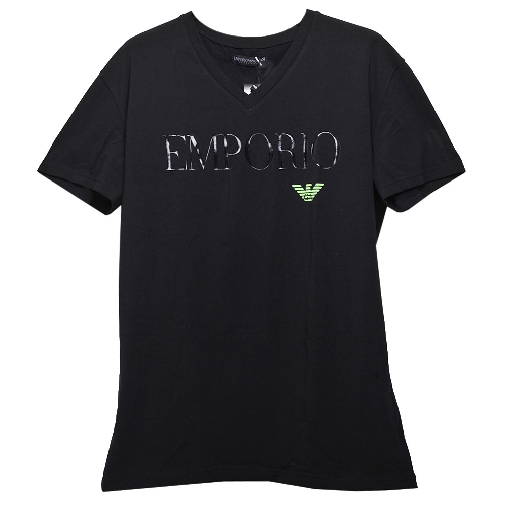 EMPORIO ARMANI 經典大品牌LOGO字母老鷹圖騰短袖V領T恤(黑色8P516) 精品服飾鞋子 Yahoo購物中心