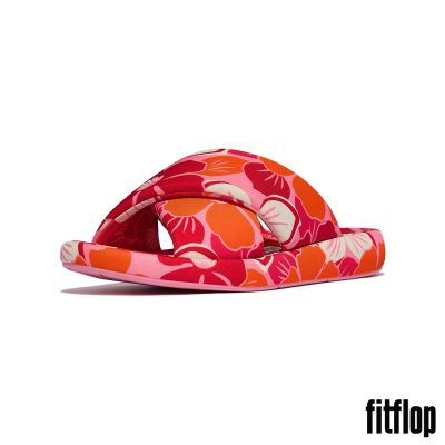 【FitFlop】iQUSHION D-LUXE 花卉軟墊交叉涼鞋-女(紅莓混色)