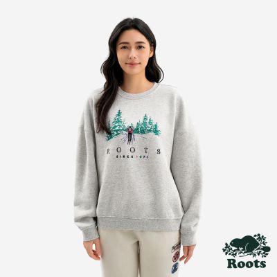 Roots女裝- ALPINE GOODS LANDSCAPE 圓領上衣 -白麻灰