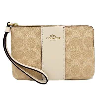 COACH 經典C LOGO手拿包/零錢包(直紋米白)