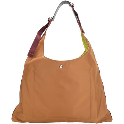 LONGCHAMP Re-Play XL 撞色尼龍帆布三角肩背包(綠色/干邑棕)