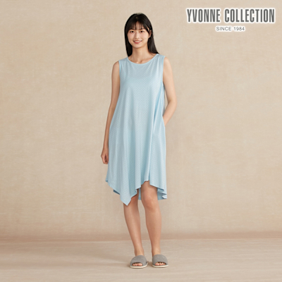 YVONNE 以旺傢飾 竹纖維點點無袖洋裝-春日藍
