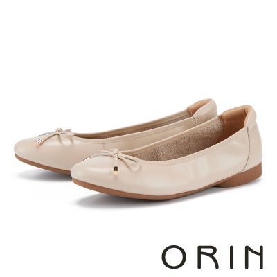 ORIN 氣質真皮細帶蝴蝶結平底鞋 米色
