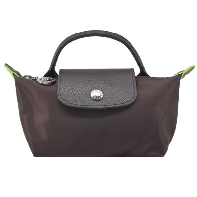 LONGCHAMP LE PLIAGE GREEN系列撞色再生尼龍手提水餃化妝包(摩卡棕)