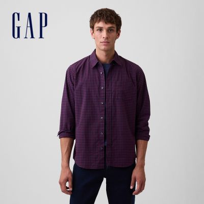 【GAP】標準版型彈性府綢襯衫-紅格紋(856653)