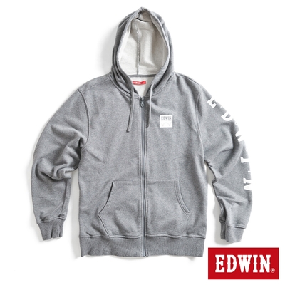 EDWIN 男裝 網路獨家 率性左袖LOGO連帽拉T外套-灰色