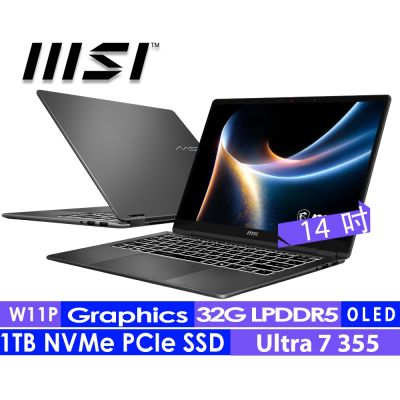 MSI微星 D3MG-031TW 是一款14吋AI筆電，搭載Intel Core Ultra 7處理器與Intel顯示卡，內建1TB SSD儲存空間，32GB記憶體，支援Windows 11專業版系統，輕巧設計僅1.1kg-1.5kg，黑色外觀適合商務與日常使用。