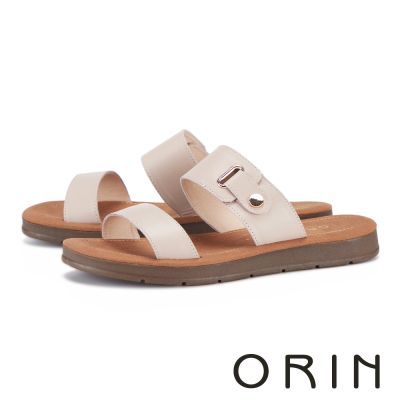ORIN 霧面牛皮二字寬帶金釦拖鞋 粉色