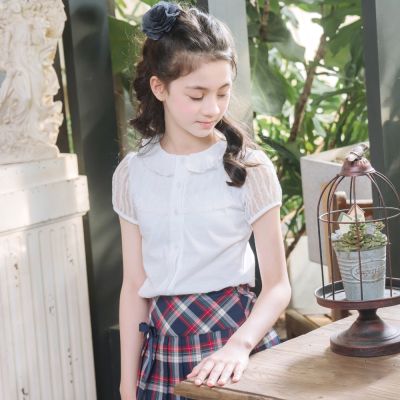 Annys安妮公主-網紗蕾絲荷葉領造型春夏款透膚袖透氣襯衫(3176白色)