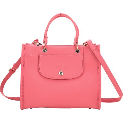 LONGCHAMP Cabas S 奔馬翻蓋梅蒂斯羊皮手提/斜背托特包(桃粉)