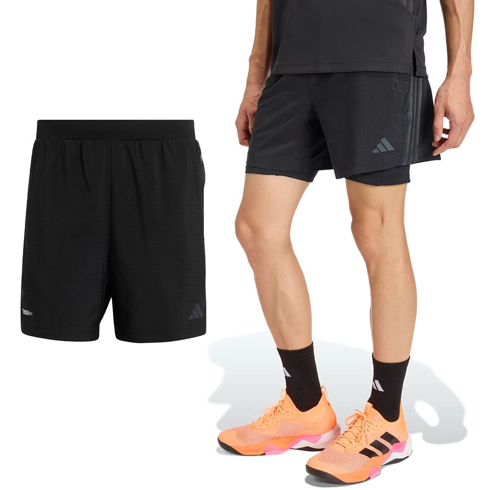 Adidas Teches 2In1 Sho 男款 黑色 二合一 吸濕 排汗 運動 休閒 短褲 KE9633