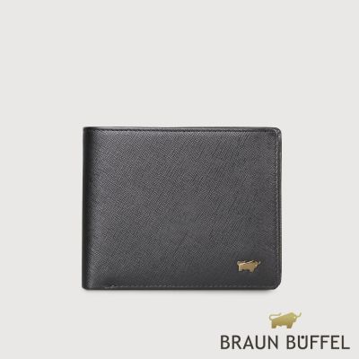 【BRAUN BUFFEL 德國小金牛】台灣總代理 至尊 8卡男夾-黑色(金色LOGO款)/BF536-TW313-BK
