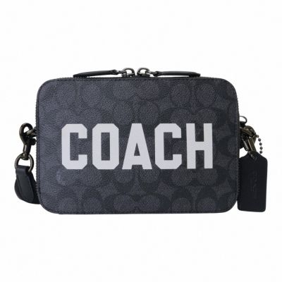 COACH COACH 白標字母拉鍊斜背相機包(黑)小款