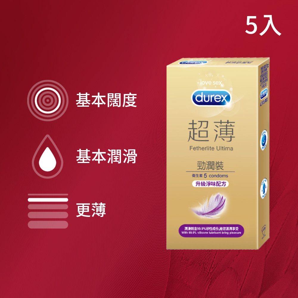 【Durex 杜蕾斯】超薄勁潤裝衛生套1盒(5入)
