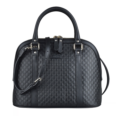 GUCCI 古馳  SSIMA標籤LOGO雙G壓紋牛皮壓紋手提斜背貝殼包(黑)