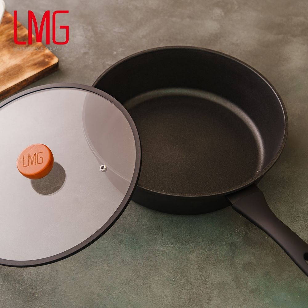 LMG黑曜石系列極耐磨深炒鍋26cm附玻璃鍋蓋