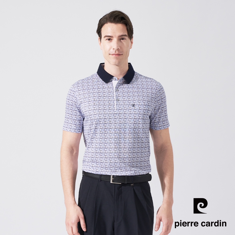 pierre cardin 皮爾卡登 男款 幾何印花短袖POLO衫-藍色(5247269-36)