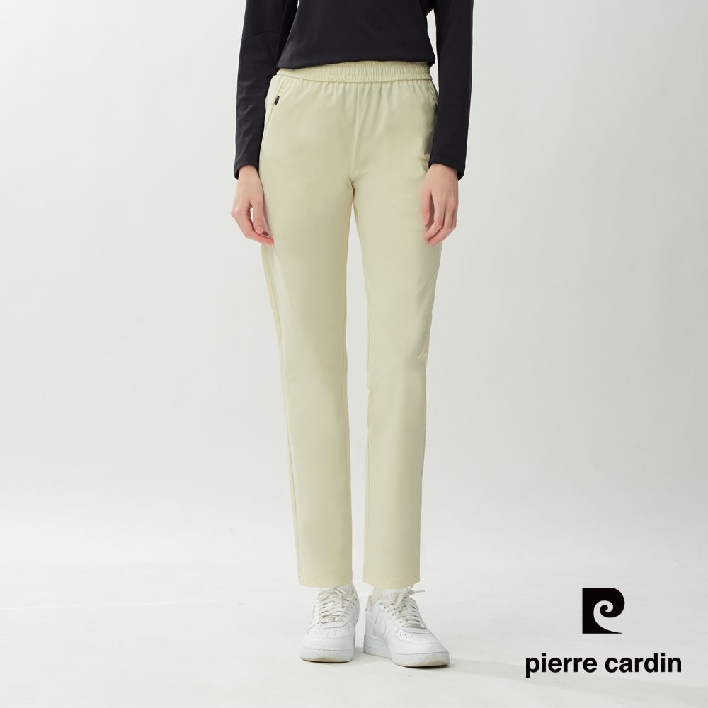 pierre cardin 皮爾卡登 男女款 防潑水輕薄機能彈力休閒長褲(多色任選) (女款-米白色)