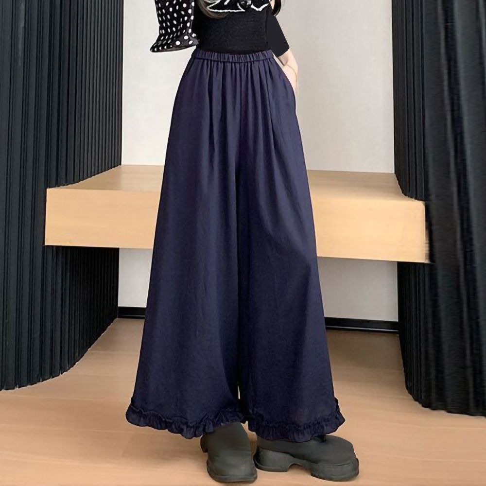 [韓國K.W.]現貨韓國空運完美品格熱銷新款度假超長褲(小香風/韓國製/大擺裙) (藏青色)