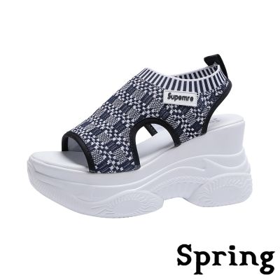 SPRING 厚底涼鞋/潮流個性時尚舒適彈力飛織鬆糕厚底涼鞋 灰