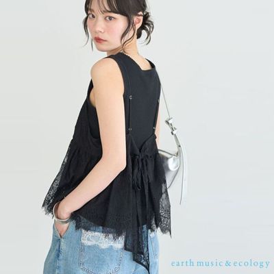 〈earth music〉流蘇蕾絲後綁結吊帶背心上衣