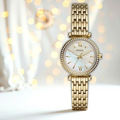 FOSSIL Carlie Mini 大三針羅馬晶鑽女錶 開學購物季 送禮首選-28mm ES4735