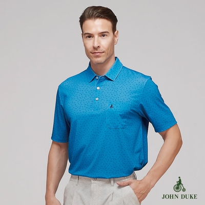 【JOHN DUKE約翰公爵】男裝吸排彈性抗UV襯衫領印花短袖休閒POLO衫 藍(20-3V1836)