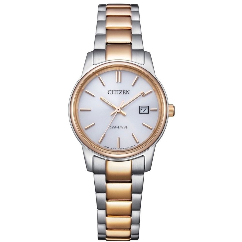 CITIZEN 星辰 光動能經典大三針手錶 女錶-半玫瑰金(EW2746-53A)27.5mm
