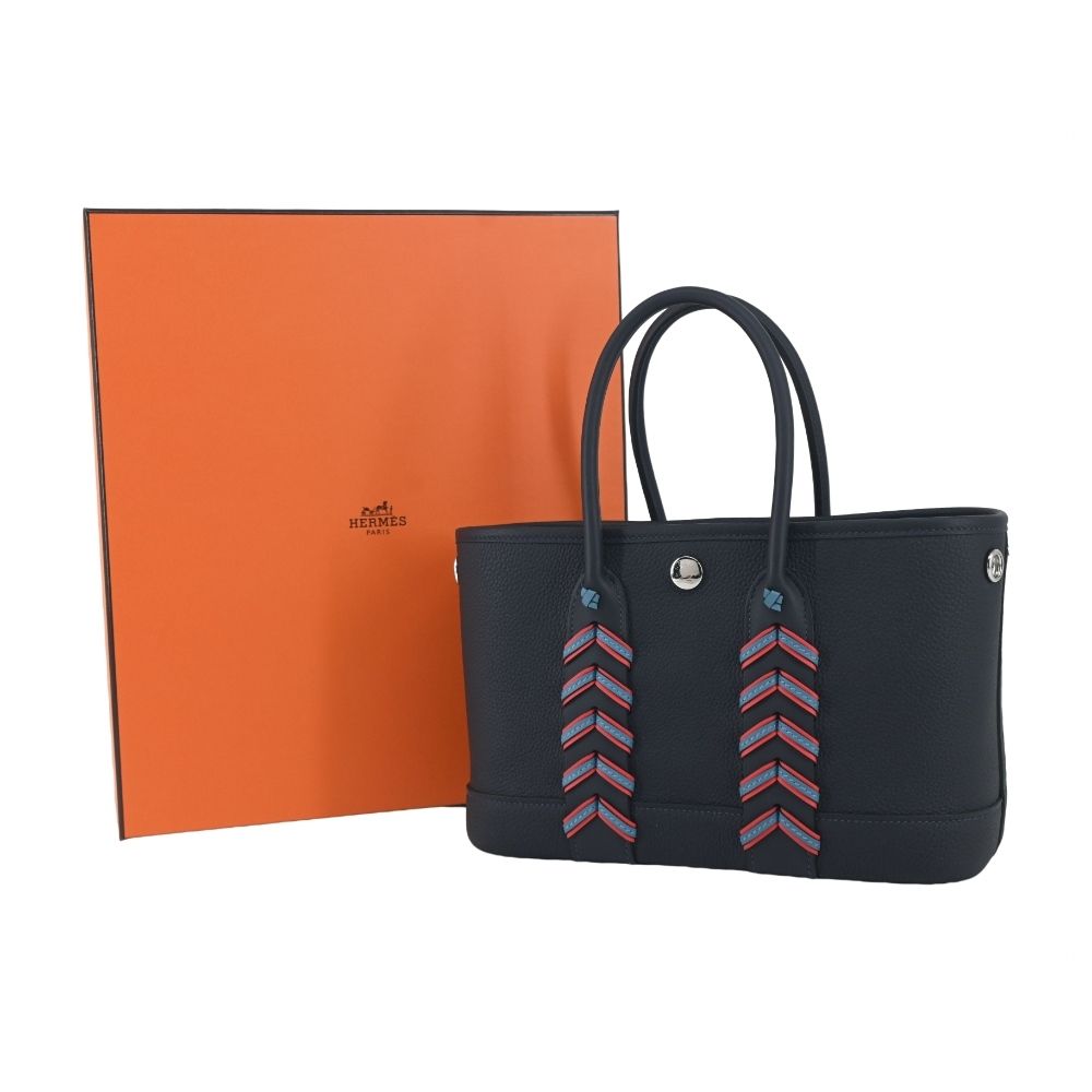 HERMES 愛馬仕 Mini Garden Party 編織牛皮手提包(黑AD/G刻/銀釦)