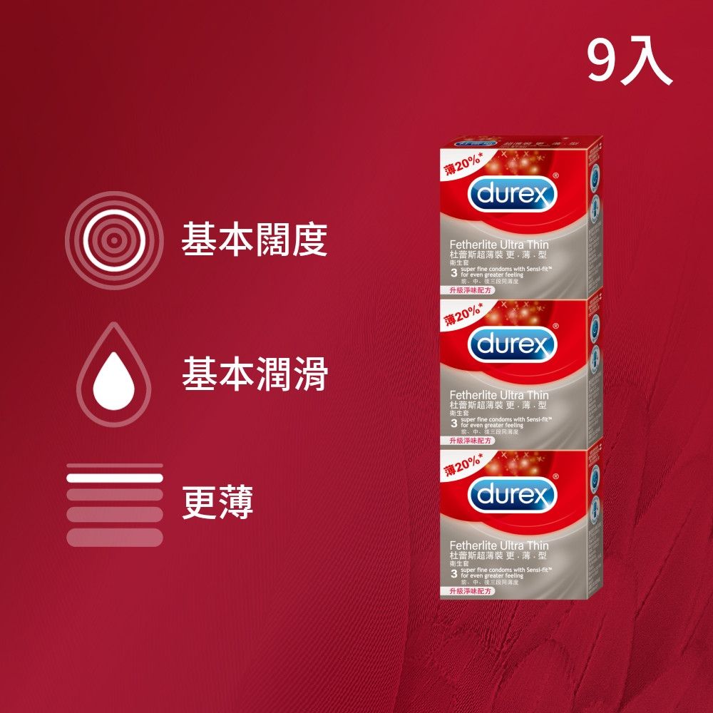 【Durex 杜蕾斯】超薄裝更薄型衛生套/保險套3盒(共9入)