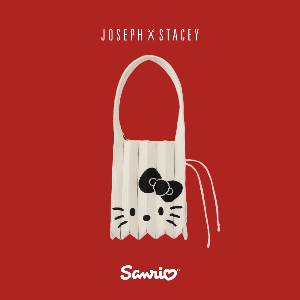 JOSEPH AND STACEY三麗鷗聯名針織百褶包-小-凱蒂貓香草白