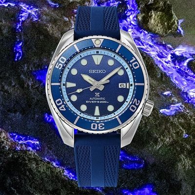SEIKO 精工 Prospex 亞洲限量款 印尼藍火火山 200米潛水機械錶 開學換新季 送禮推薦-45mm(SPB543J1/6R35-03N0B) SK045