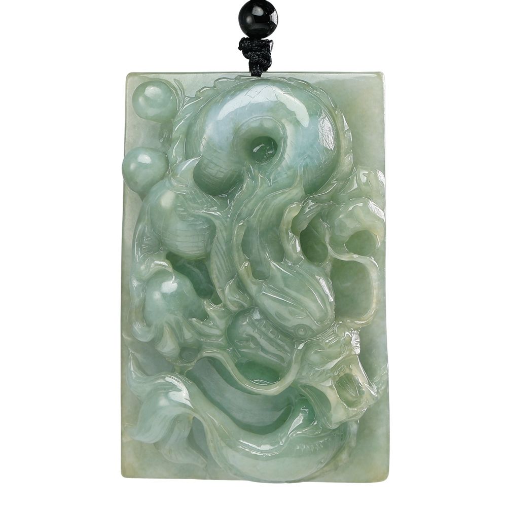 漢石齋】天然翡翠A貨大護主龍牌玉佩吊墜細糯種飄花(42*64*14mm) | 漢石