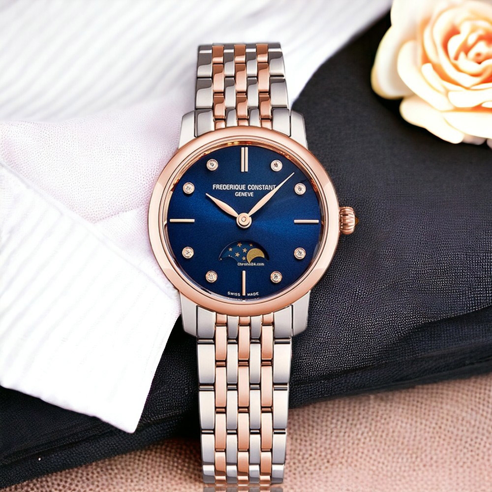 CONSTANT 康斯登 Slimline 鑽石月相女錶 珍珠母貝 藍寶石 手錶FC-206ND1S2B