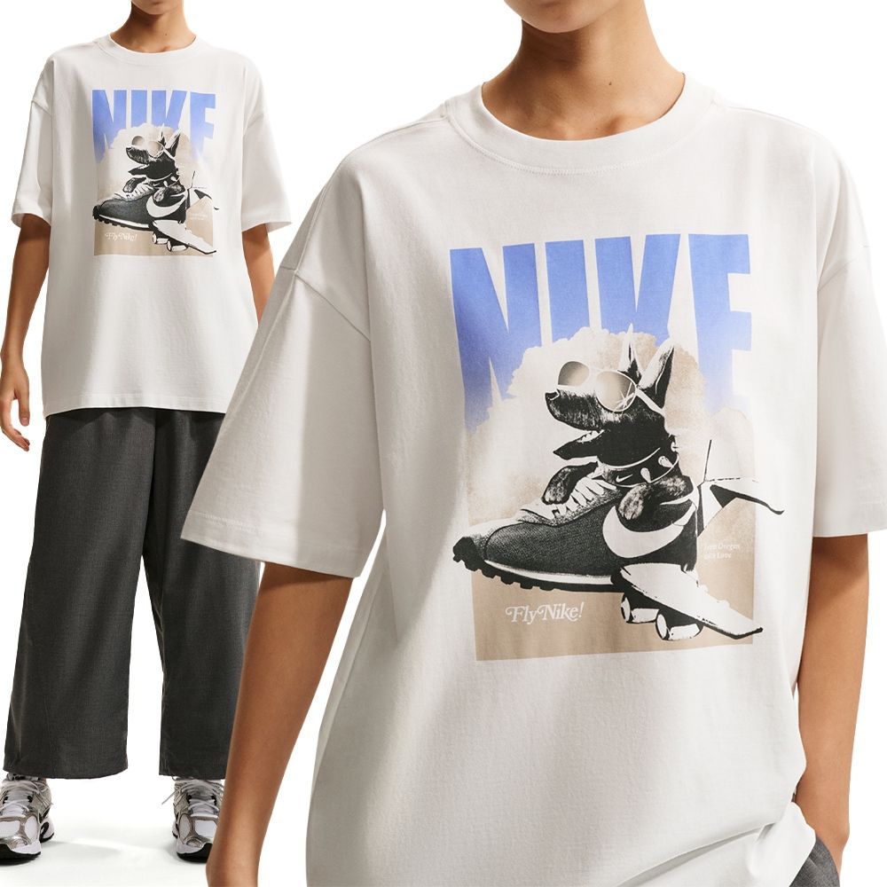 Nike As W Nsw Ss Gfx Tee Os 短袖 女款 米白色 寬鬆 印花 T恤 IR7588-121