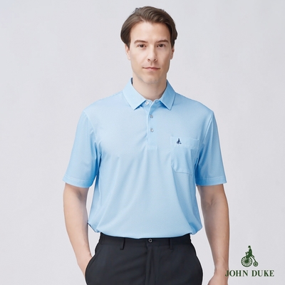 【JOHN DUKE約翰公爵】男裝吸排彈性抗UV襯衫領印花短袖休閒POLO衫 水藍(20-4V2822)