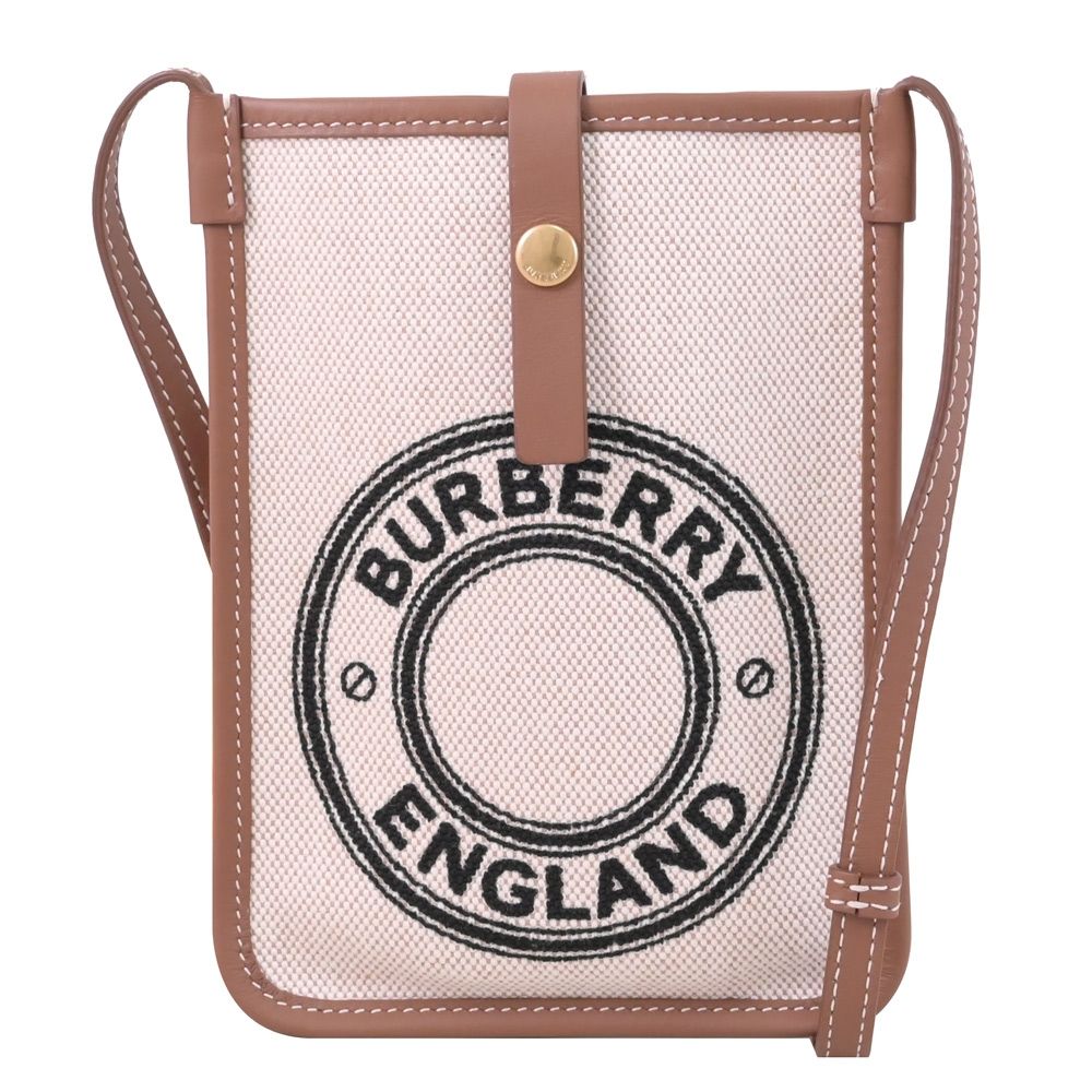 BURBERRY Anne 圓弧徽標印花帆布斜背/手機包(米/咖)
