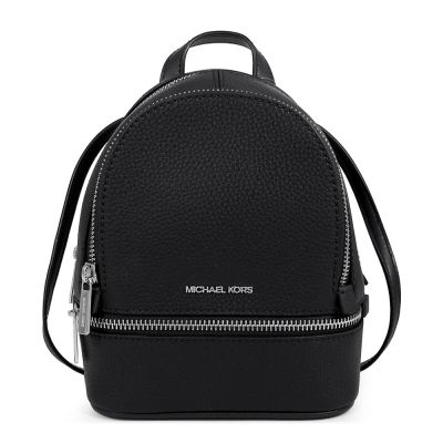 MICHAEL KORS Rhea 銀字Logo鵝卵石紋皮革斜/後背兩用包(黑色/小)