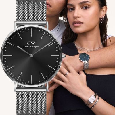 Daniel Wellington DW Classic Mesh Onyx 經典極簡美學米蘭帶手錶 開學購物季 送禮首選-40mm/銀框 DW00100629