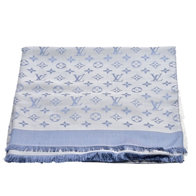 LV Louis Vuitton路易威登 M71382經典Monogram Denim絲混紡羊毛披肩(軍藍色)