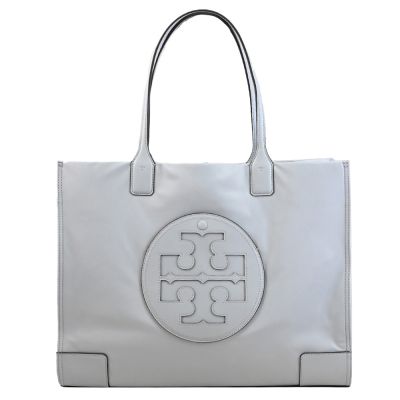TORY BURCH 品牌大LOGO尼龍大容量托特包(淺灰藍)