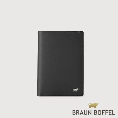 【BRAUN BUFFEL 德國小金牛】台灣總代理 亞當 5卡護照夾-黑色/BF504-181-BK