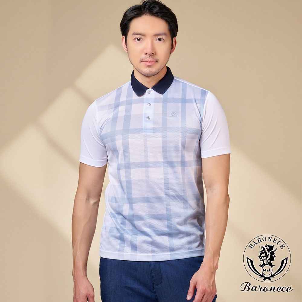BARONECE 夏日清新格紋短袖POLO衫_灰白(1228201-90)