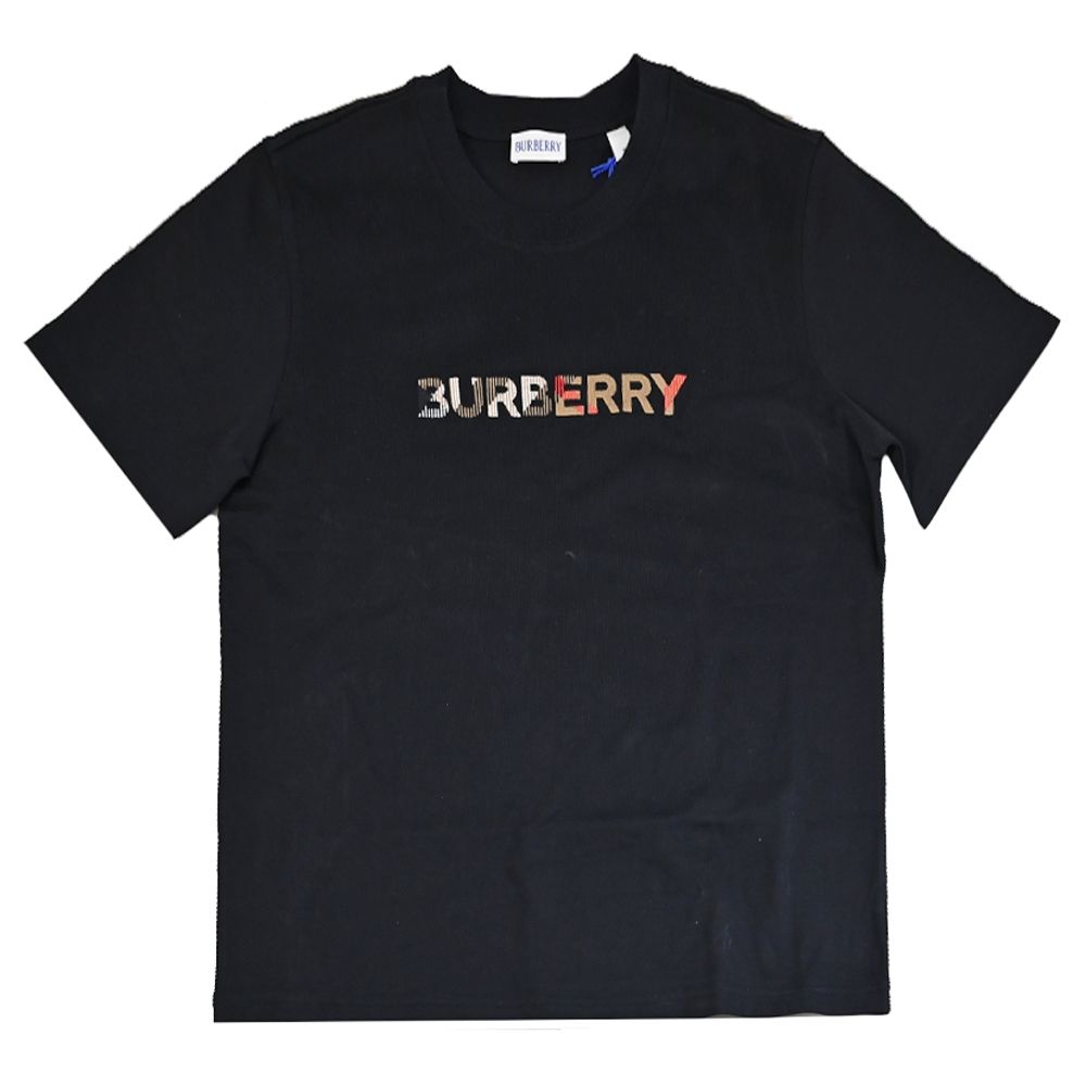 BURBERRY 電繡格紋LOGO短袖厚磅棉T(黑)
