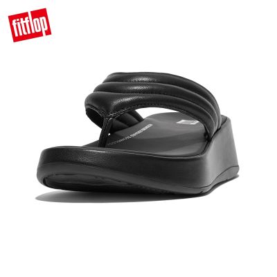 【FitFlop】F-MODE PADDED LEATHER厚底夾腳涼鞋-女(靚黑色)