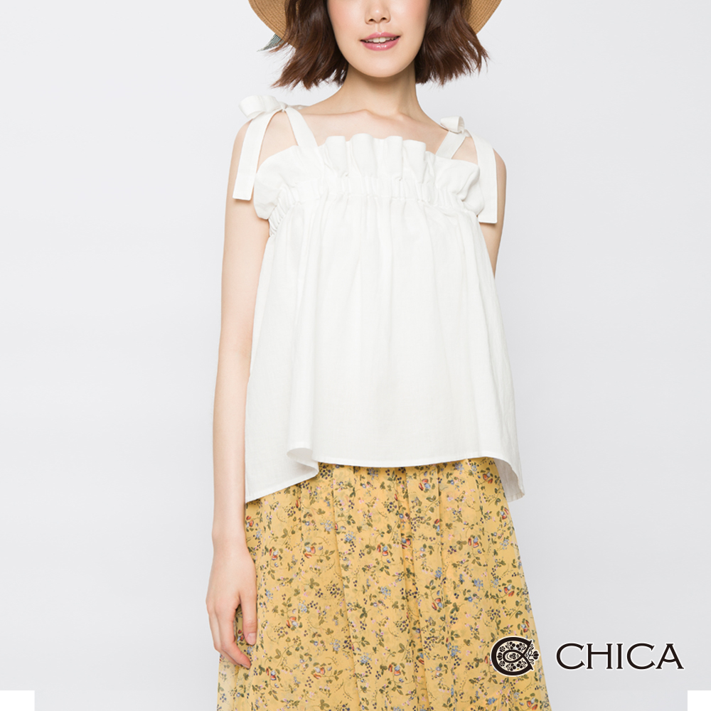 CHICA 熱情仲夏唯美細肩綁帶平口上衣(2色)