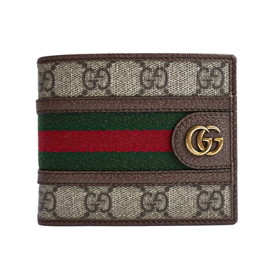 Gucci 經典GG Ophidia 帆布對開短夾(597606-棕)